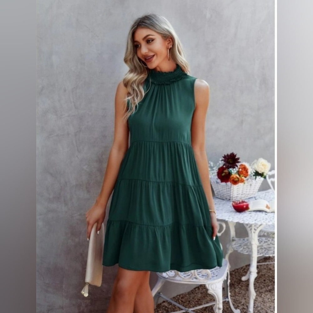 Boho Mock Neck Tiered Tank Dress